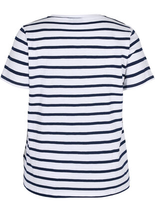 Stribet bomulds t-shirt med v-udskæring, White Navy B Stripe, Packshot image number 1