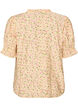 Blomstret bluse i viskose med korte &aelig;rmer og fl&aelig;sekrave, Gul, Packshot image number 1