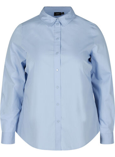 Økologisk bomulds skjorte med krave og knapper, Blue Heron, Packshot image number 0