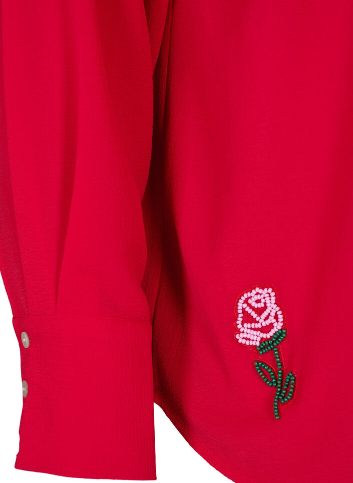 Ensfarvet skjorte med perler , Rød, Packshot image number 3