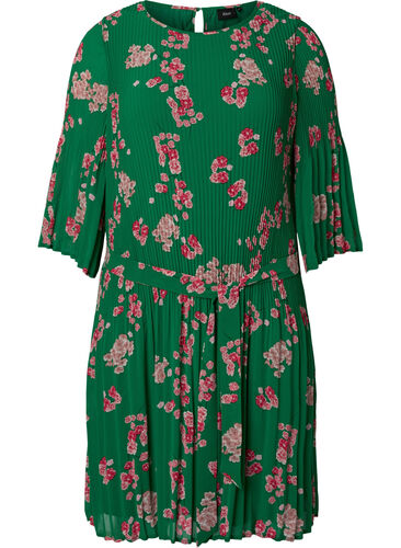 Printet plissékjole med bindebånd, Jolly Green Flower, Packshot image number 0