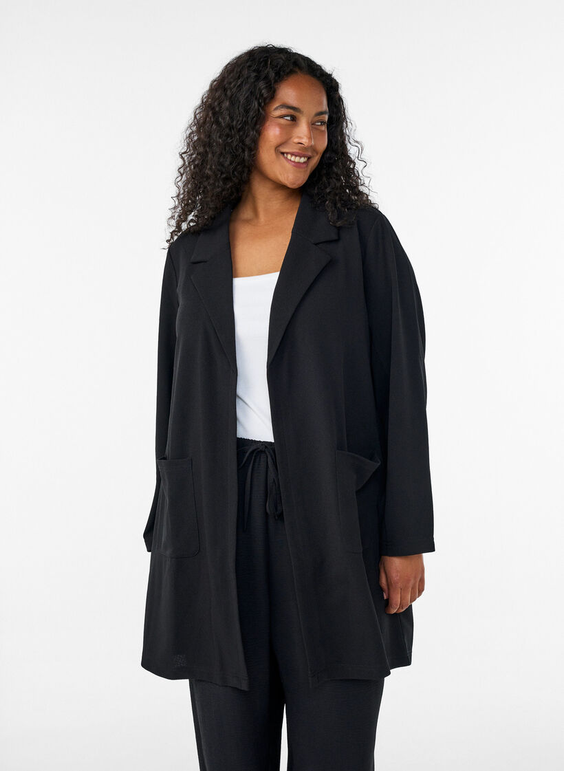 Lang blazer med lommer, Sort, Model image number 0