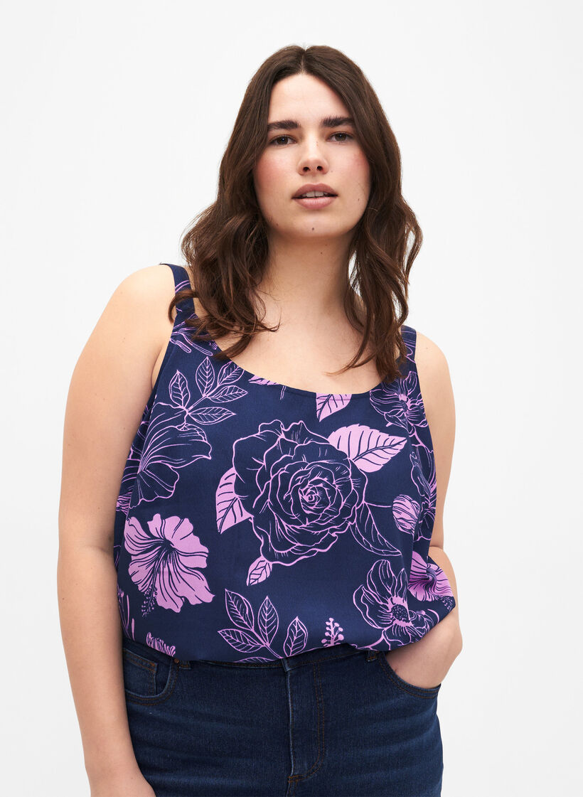 FLASH - Top med print, Medieval Blue Flower, Model image number 0