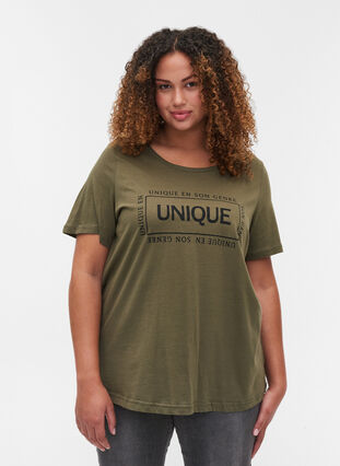 Kortærmet bomulds t-shirt med tryk, Ivy Green/Unique, Model image number 0