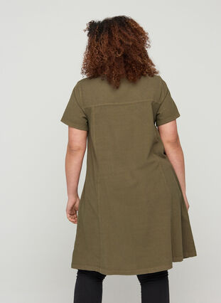 Kortærmet kjole i bomuld, Ivy Green, Model image number 1