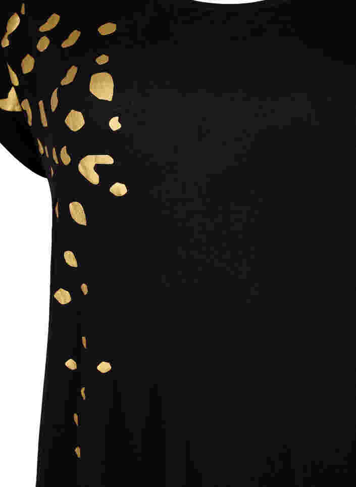 Kortærmet viskose t-shirt med guldtryk, Black Gold , Packshot image number 2