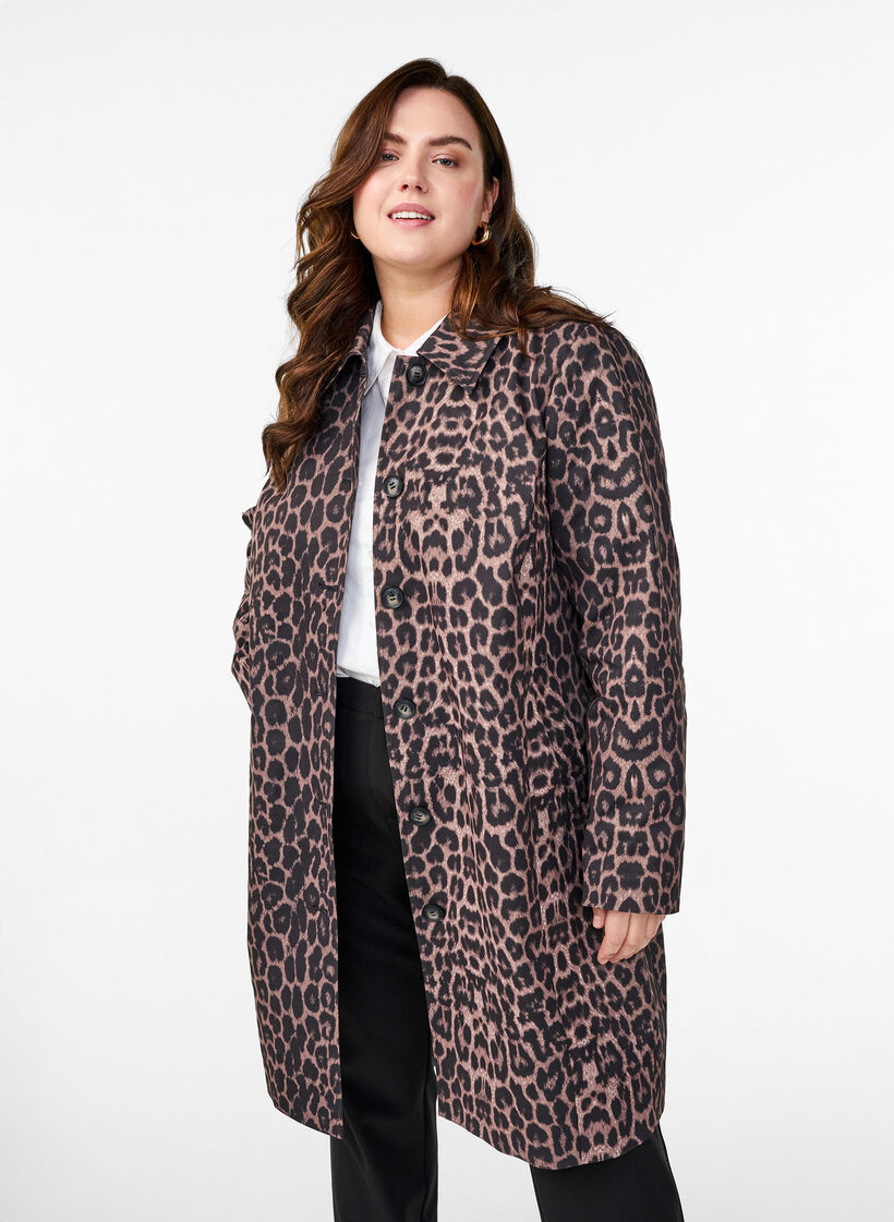 Frakke med leopardmønster, Brun, Model image number 0