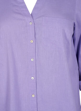 Skjortebluse med knaplukning i bomuldsmix med hør, Lavender, Packshot image number 2