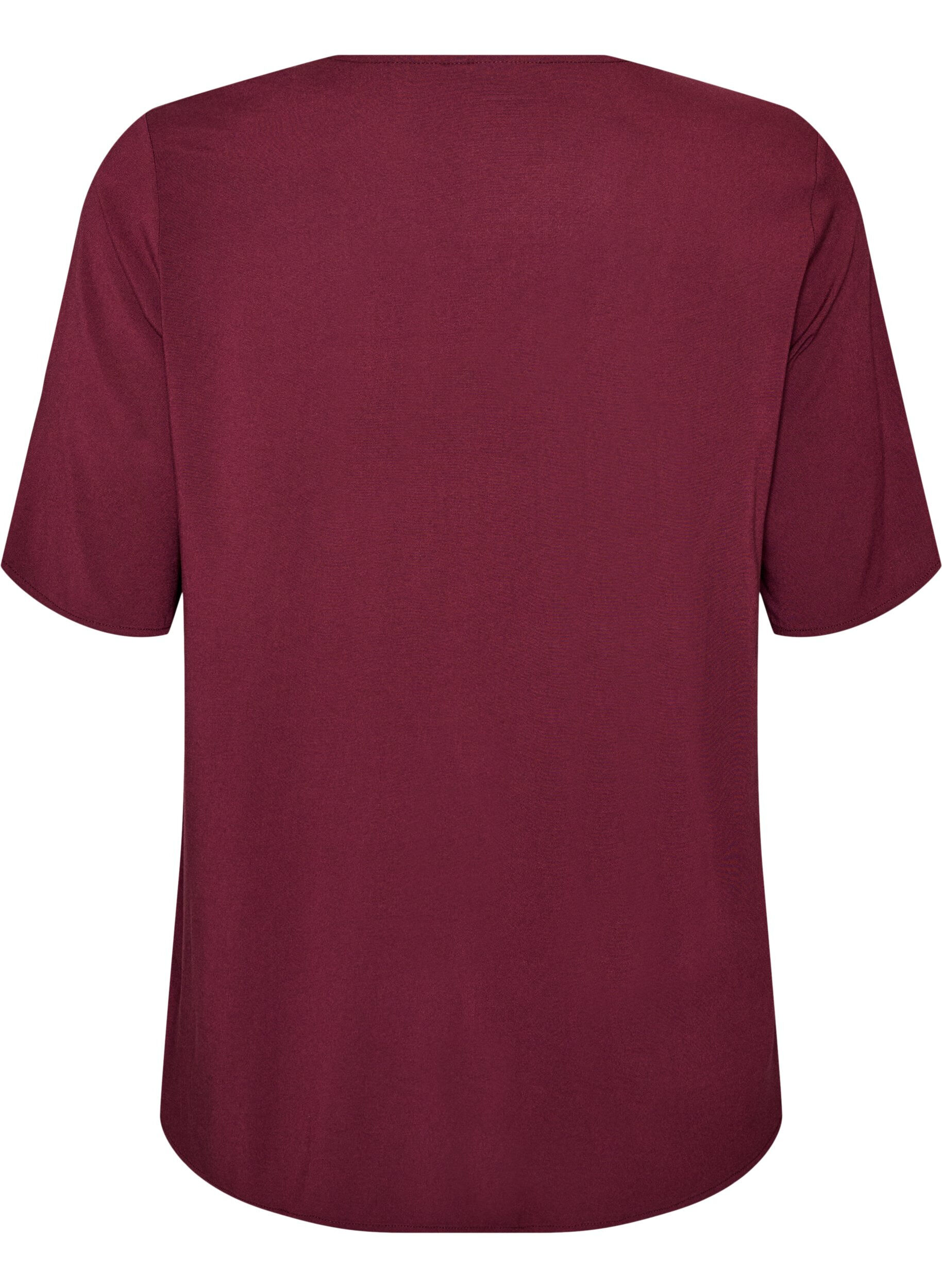 ZizziKort&aelig;rmet v&aelig;vet bluse med rund hals, R&oslash;d, Packshot image number 1