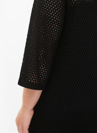 Kjole med 3/4 ærmer og strikket hulmønster, Black, Model image number 3