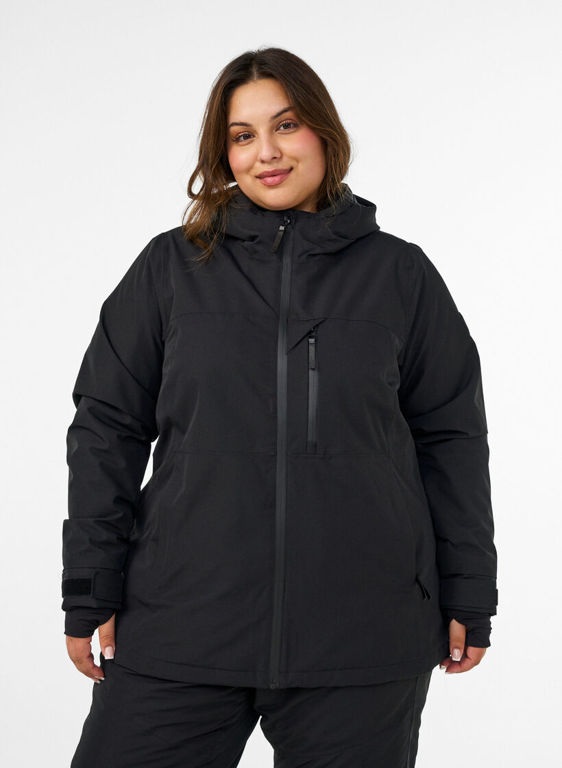 Skijakke med h&aelig;tte og lynl&aring;slommer, Sort, Model image number 0
