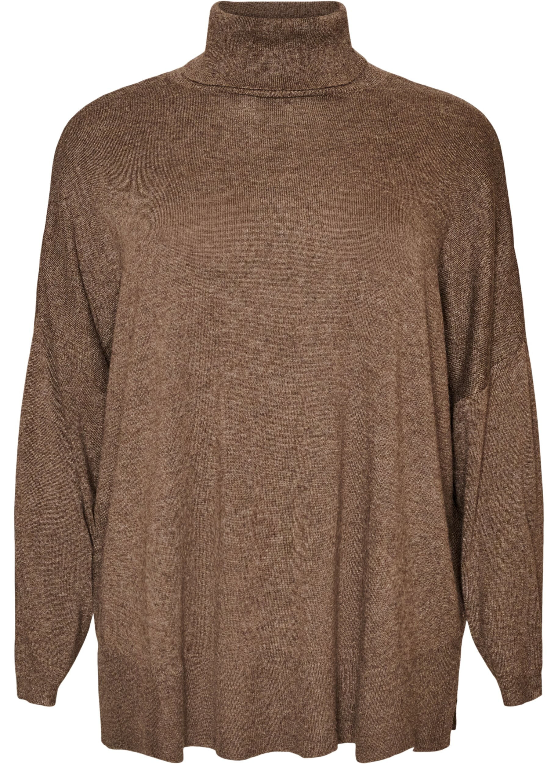 ZizziStrikbluse med rullekrave og l&oslash;s pasform, Brun, Packshot image number 0