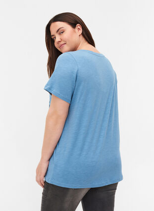 T-shirt med print i økologisk bomuld, Blue Heaven Melange, Model image number 1