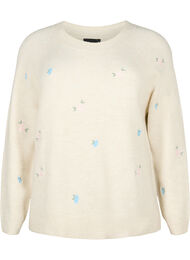 Strikbluse med broderede blomster, Birch Comb