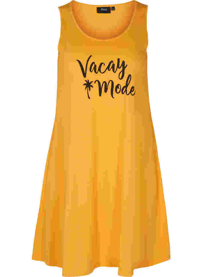 Ærmeløs bomuldskjole med a-form , Mineral Yellow VACAY, Packshot image number 0