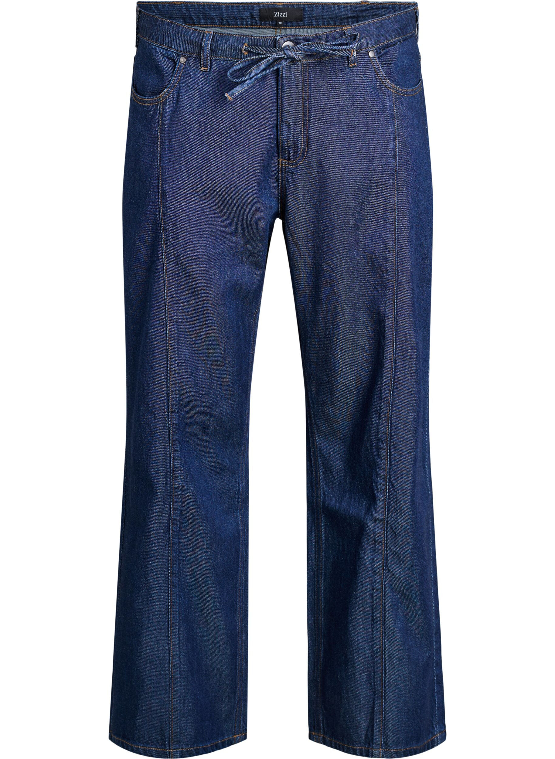 ZizziWide leg jeans med bindeb&aelig;lte og h&oslash;j talje, Bl&aring;, Packshot image number 0