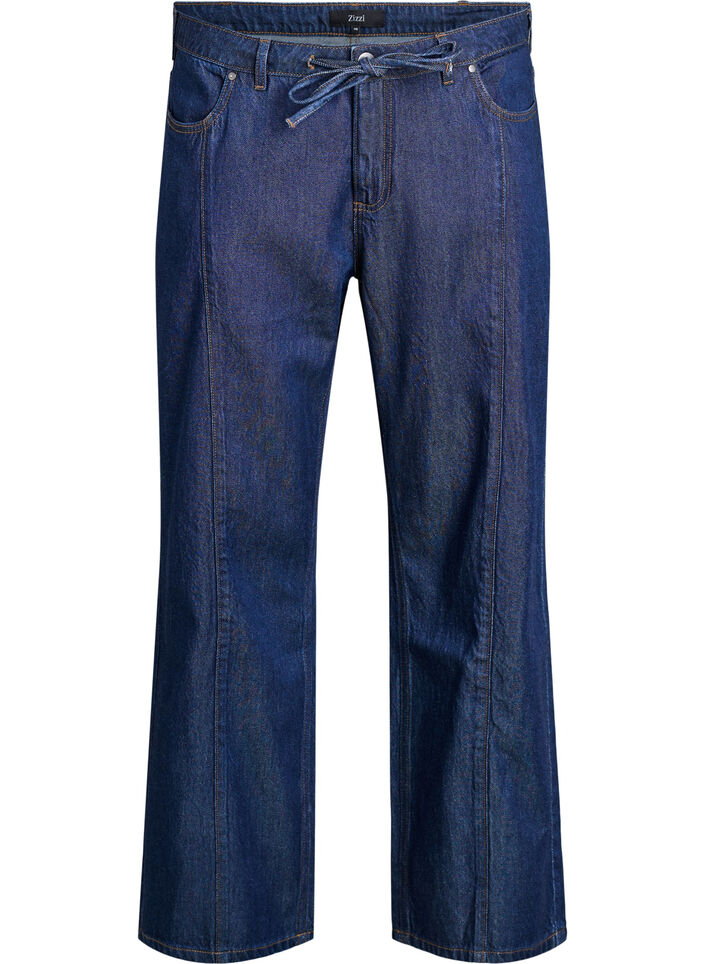 Wide leg jeans med bindeb&aelig;lte og h&oslash;j talje, Bl&aring;, Packshot image number 0