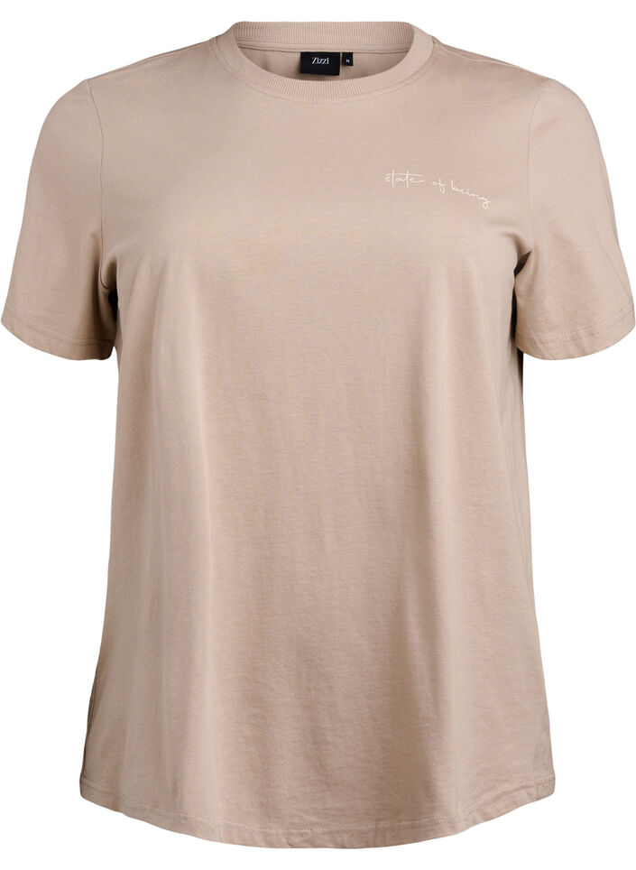 T-shirt med tekstmotiv og rund hals, Brun, Packshot image number 0