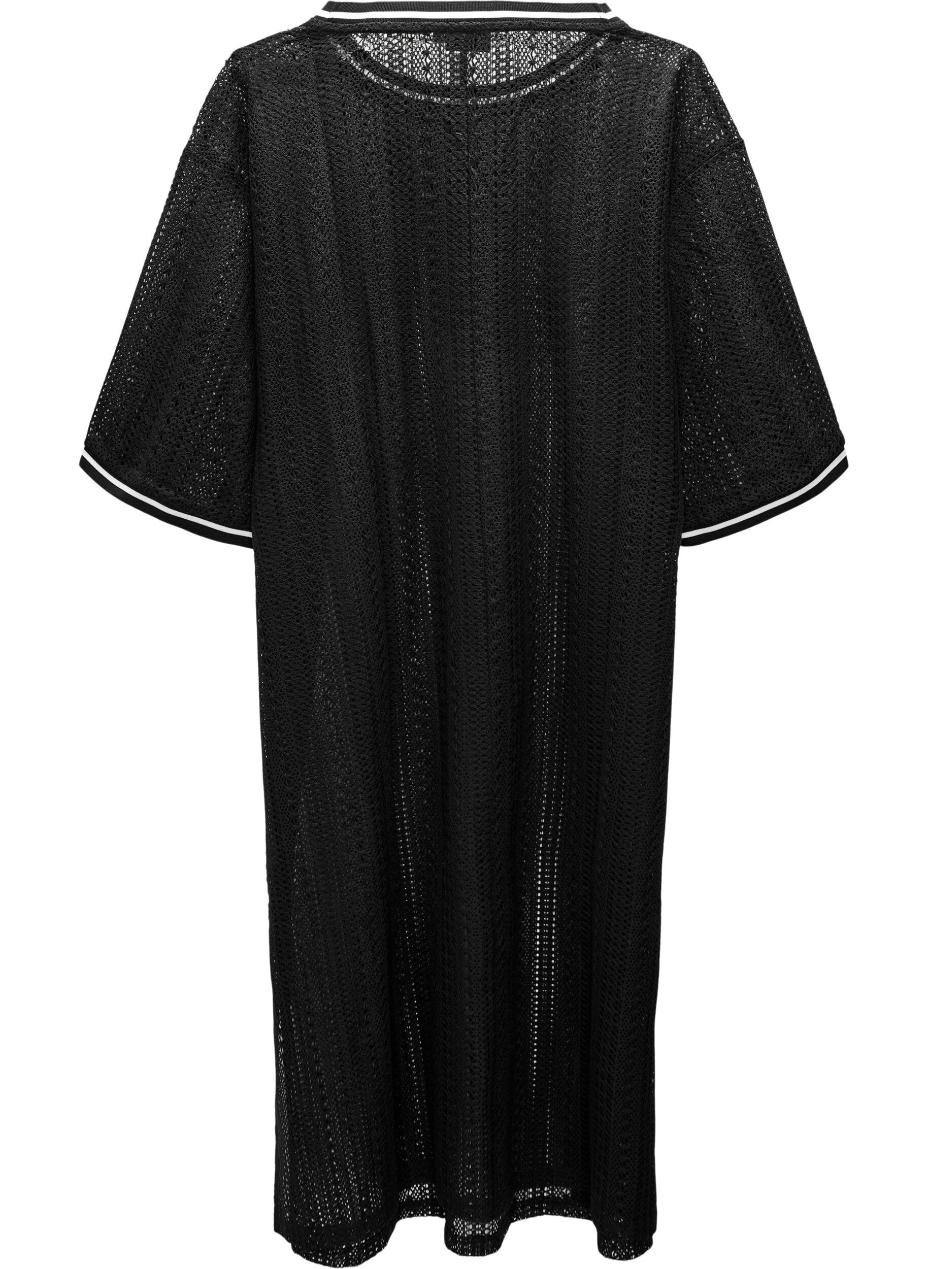 Zizzi Midikjole med hulm&oslash;nster og korte &aelig;rmer, Sort, Packshot image number 1