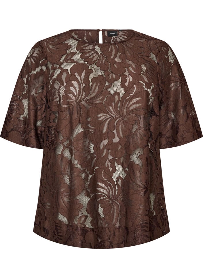 Blondebluse med korte &aelig;rmer, Brun, Packshot image number 0