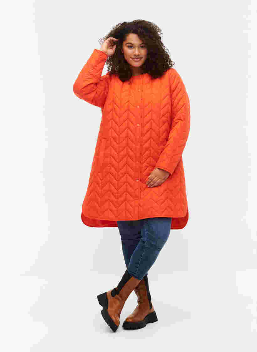 Quiltet jakke med knapper, Tangerine Tango, Model image number 2