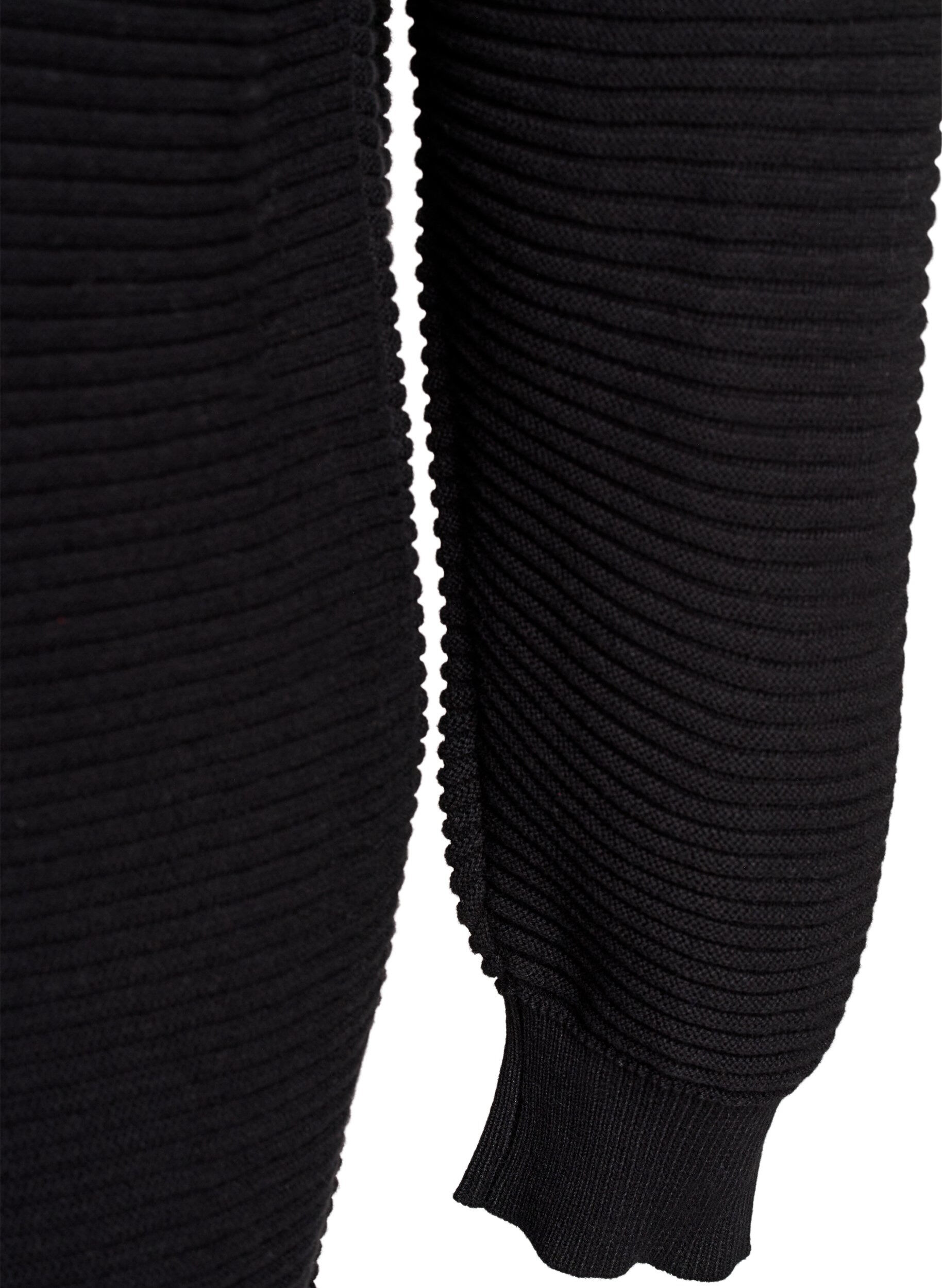 Zizzi Lang ribstrikket cardigan i bomuld, Sort, Packshot image number 4