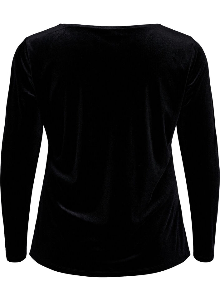 Velourbluse med lange ærmer, Black, Packshot image number 1