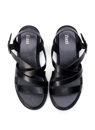 Sommer sandal i læder med bred pasform, Black, Packshot image number 2