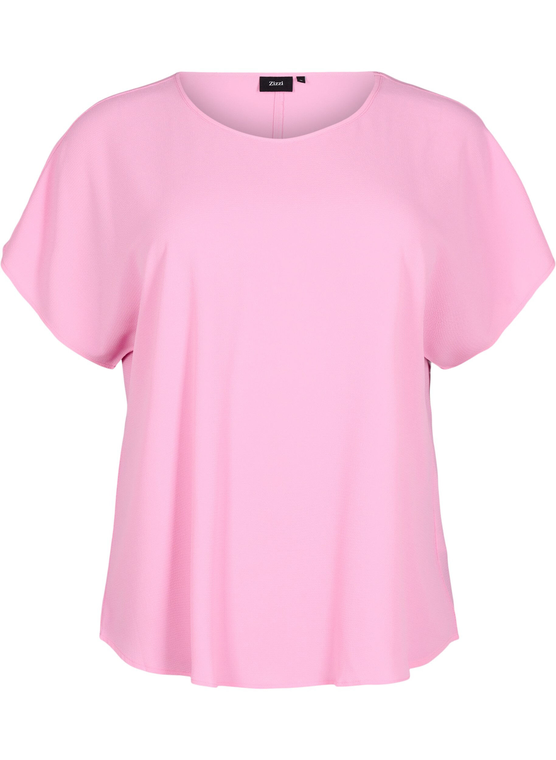 ZizziBluse med korte &aelig;rmer og rund halsudsk&aelig;ring, Lyser&oslash;d, Packshot image number 0