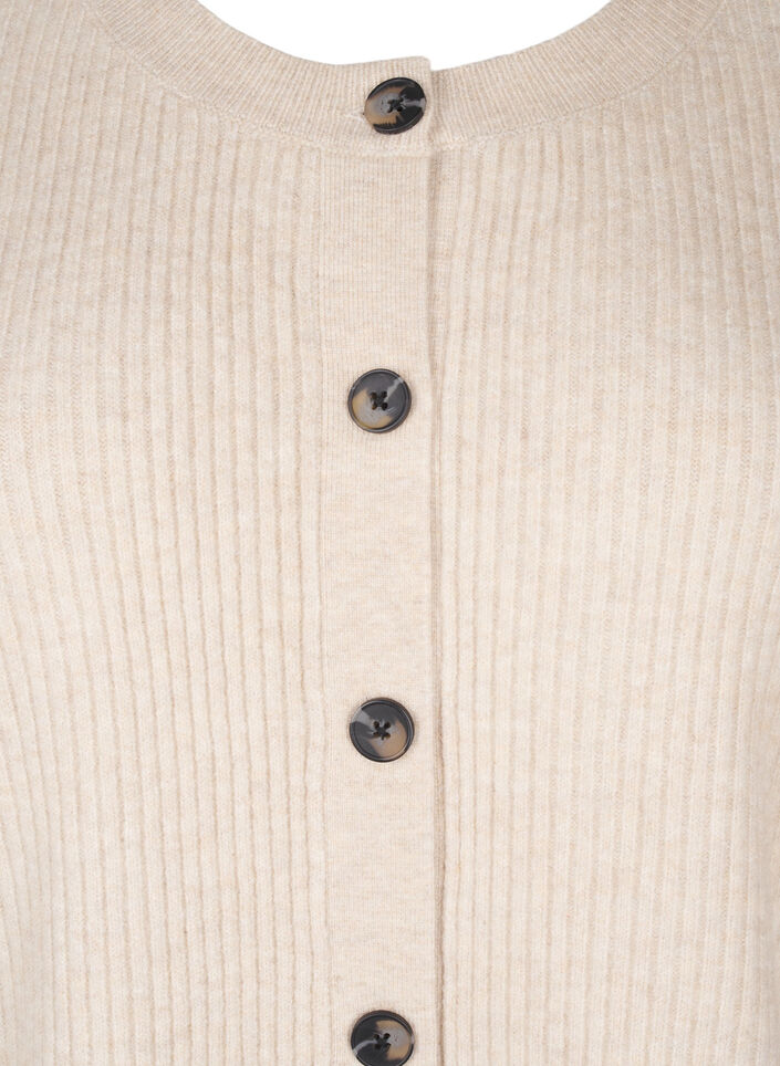 Ribstrikket cardigan med knapper, Beige, Packshot image number 2