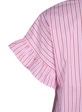 Stribet bluse med peplum og flæsedetaljer, Pink Red Stripe, Packshot image number 3