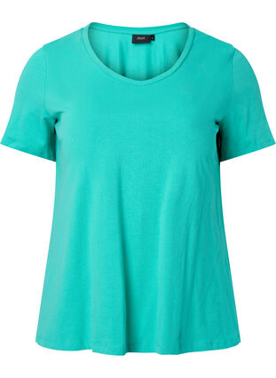 Ensfarvet basis t-shirt i bomuld, Aqua Green, Packshot image number 0