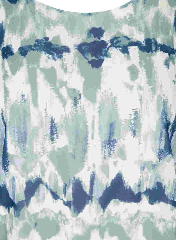 Printet bluse med pufærmer og smock, Chinois Green AOP, Packshot image number 2
