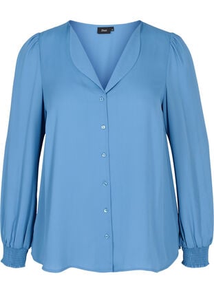 Skjorte med v-udskæring og smock, Captains Blue, Packshot image number 0
