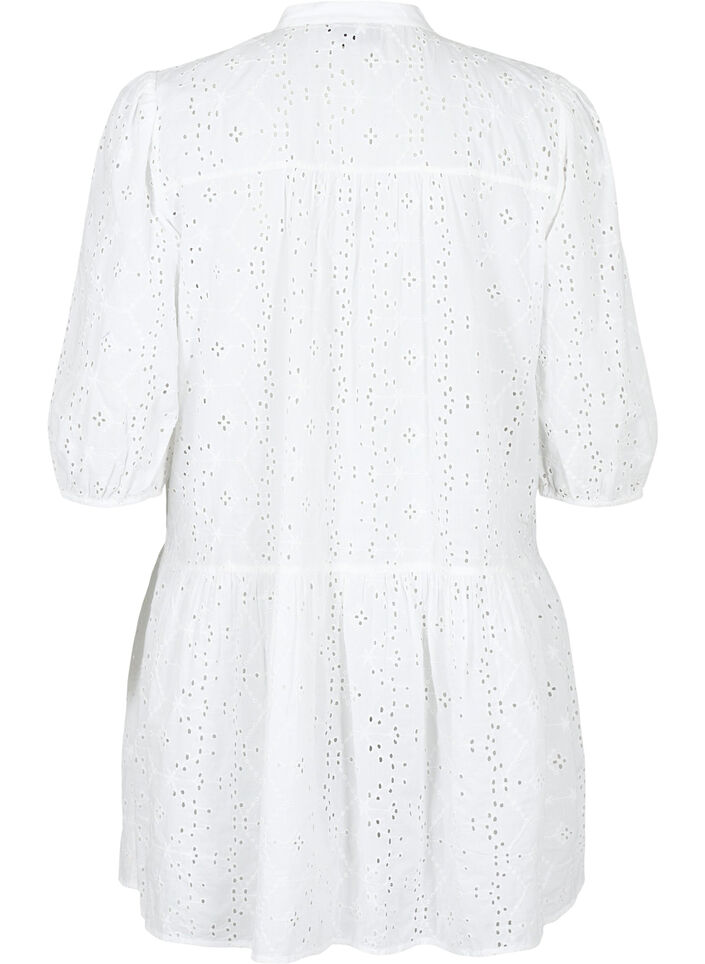 Broderi anglaise skjortekjole i bomuld, Bright White, Packshot image number 1