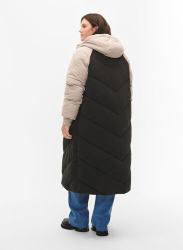 Lang colorblock vinterjakke med hætte, Black Comb, Model image number 1