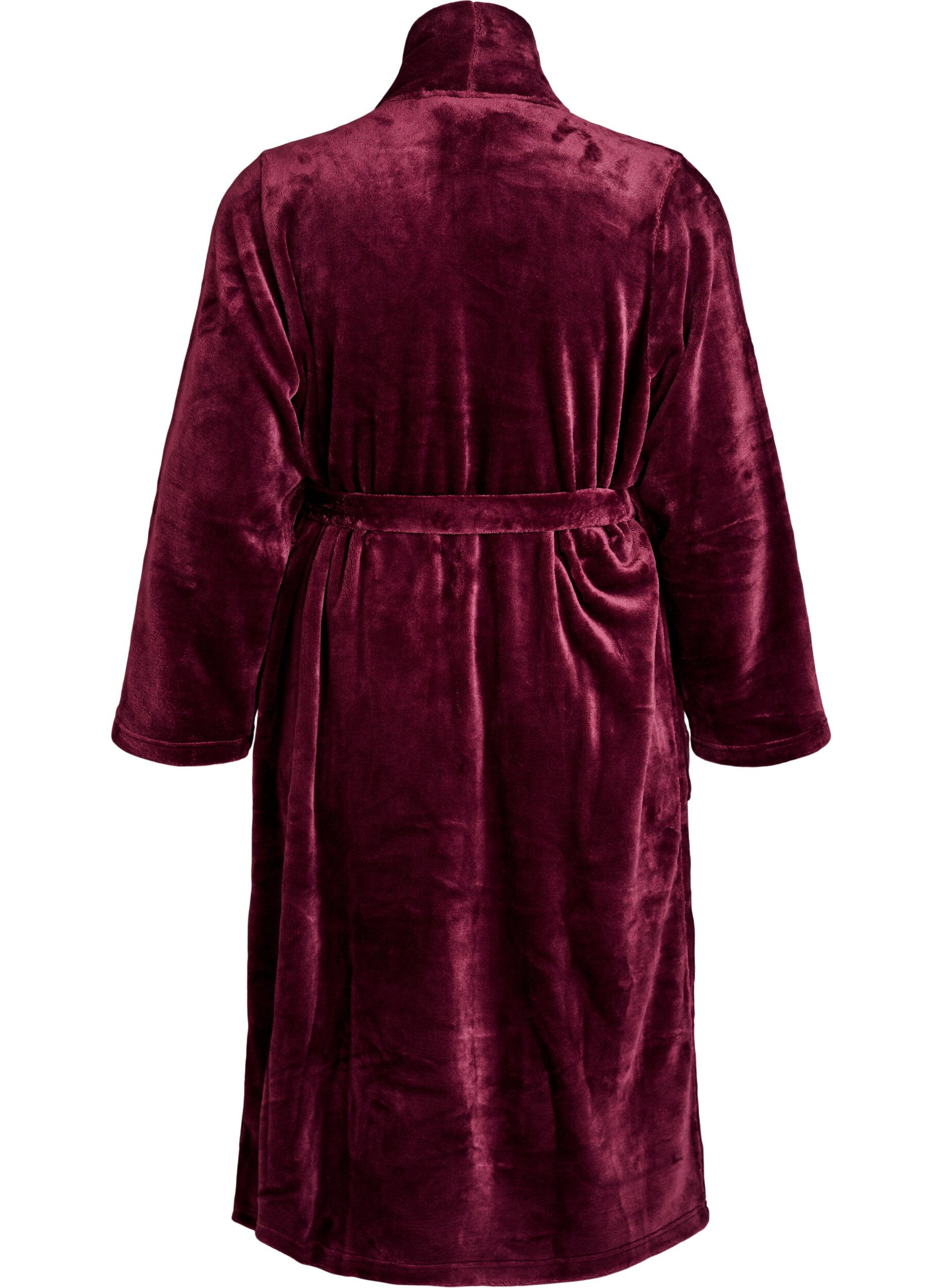 ZizziMorgenk&aring;be i bl&oslash;d velour med lommer, M&oslash;rk Bordeaux, Packshot image number 1