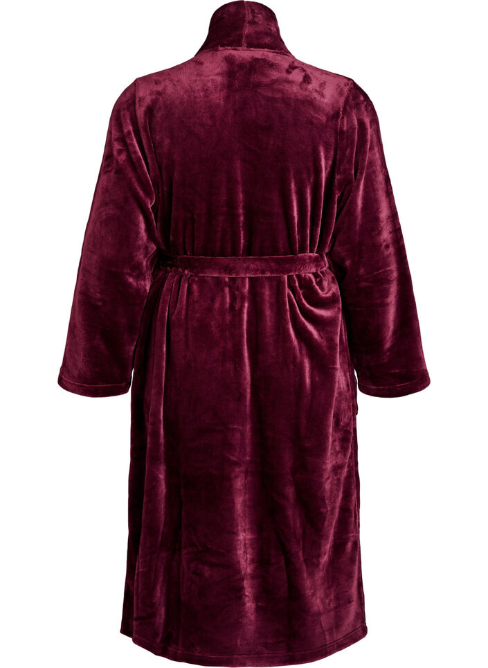 Morgenk&aring;be i bl&oslash;d velour med lommer, M&oslash;rk Bordeaux, Packshot image number 1
