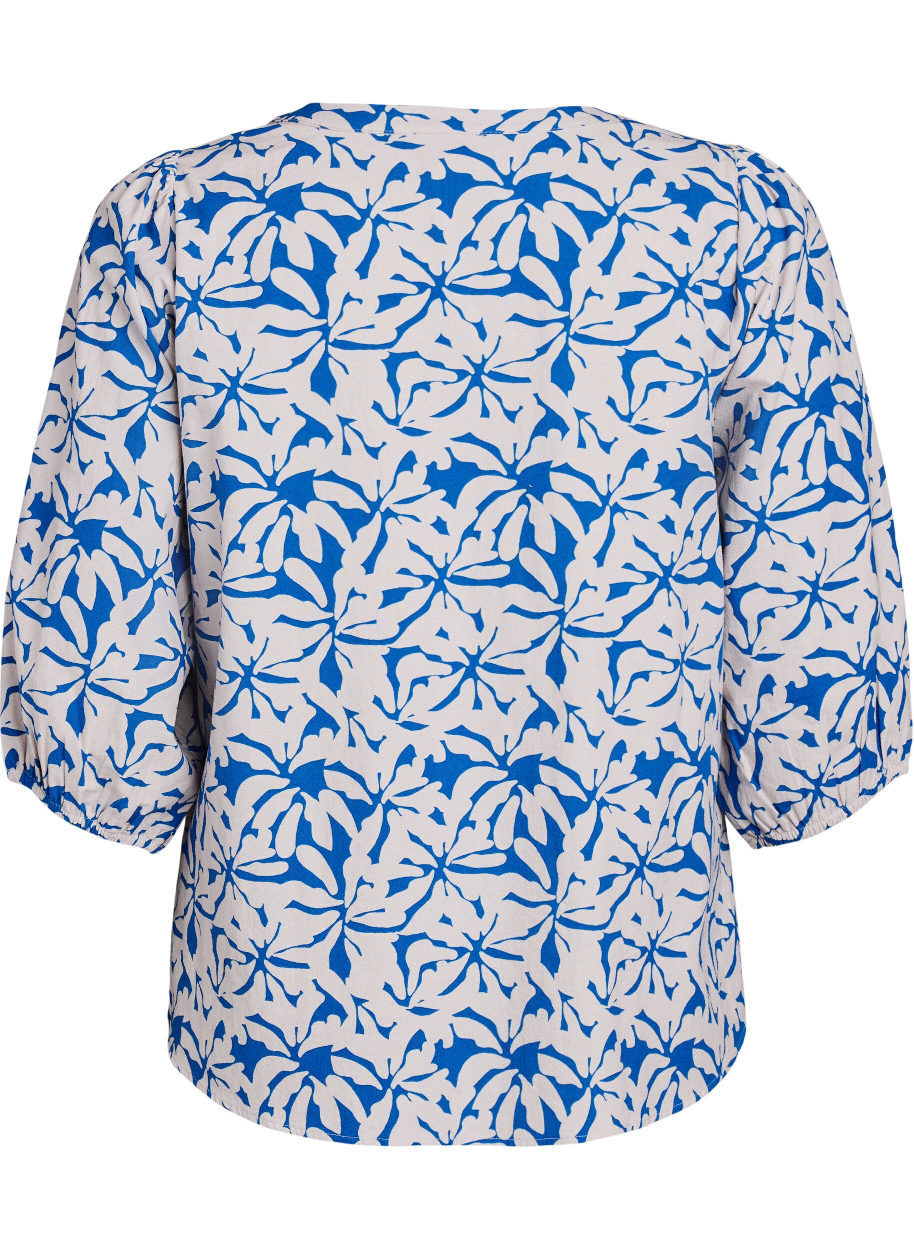 Zizzi 3/4 &aelig;rmet bluse i bomuld med blomster, Bl&aring;, Packshot image number 1