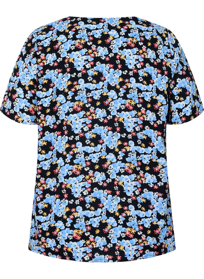 Printet natbluse i viskose , Sort, Packshot image number 1