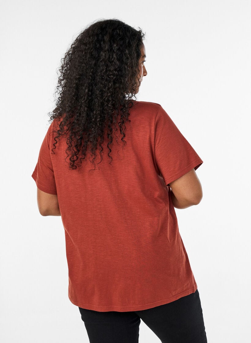 T-shirt med knapdetalje, Brun, Model image number 0