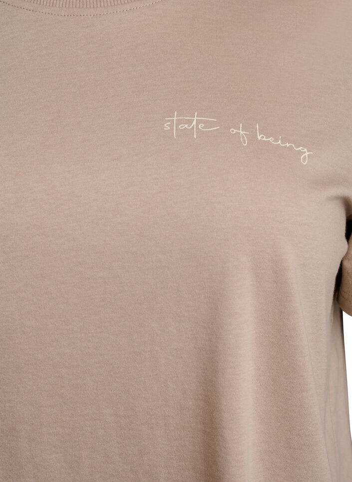 T-shirt med tekstmotiv og rund hals, Brun, Packshot image number 2