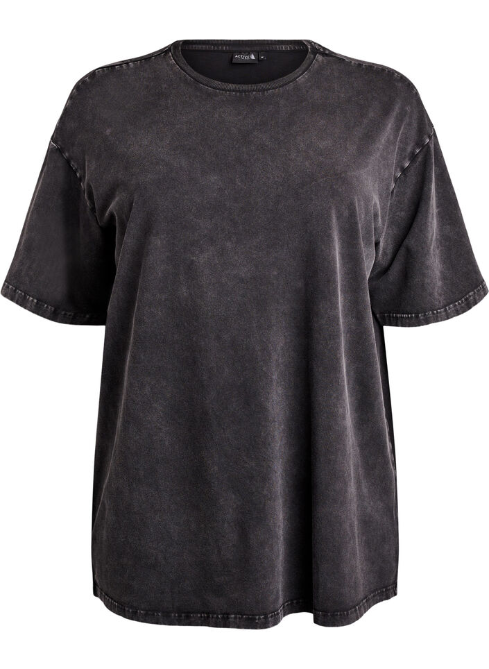 Sporty t-shirt i bomuld med washed effekt, Sort, Packshot image number 0