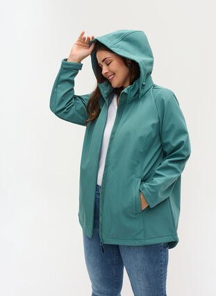 Softshell jakke med aftagelig hætte, Sagebrush Green, Model image number 0