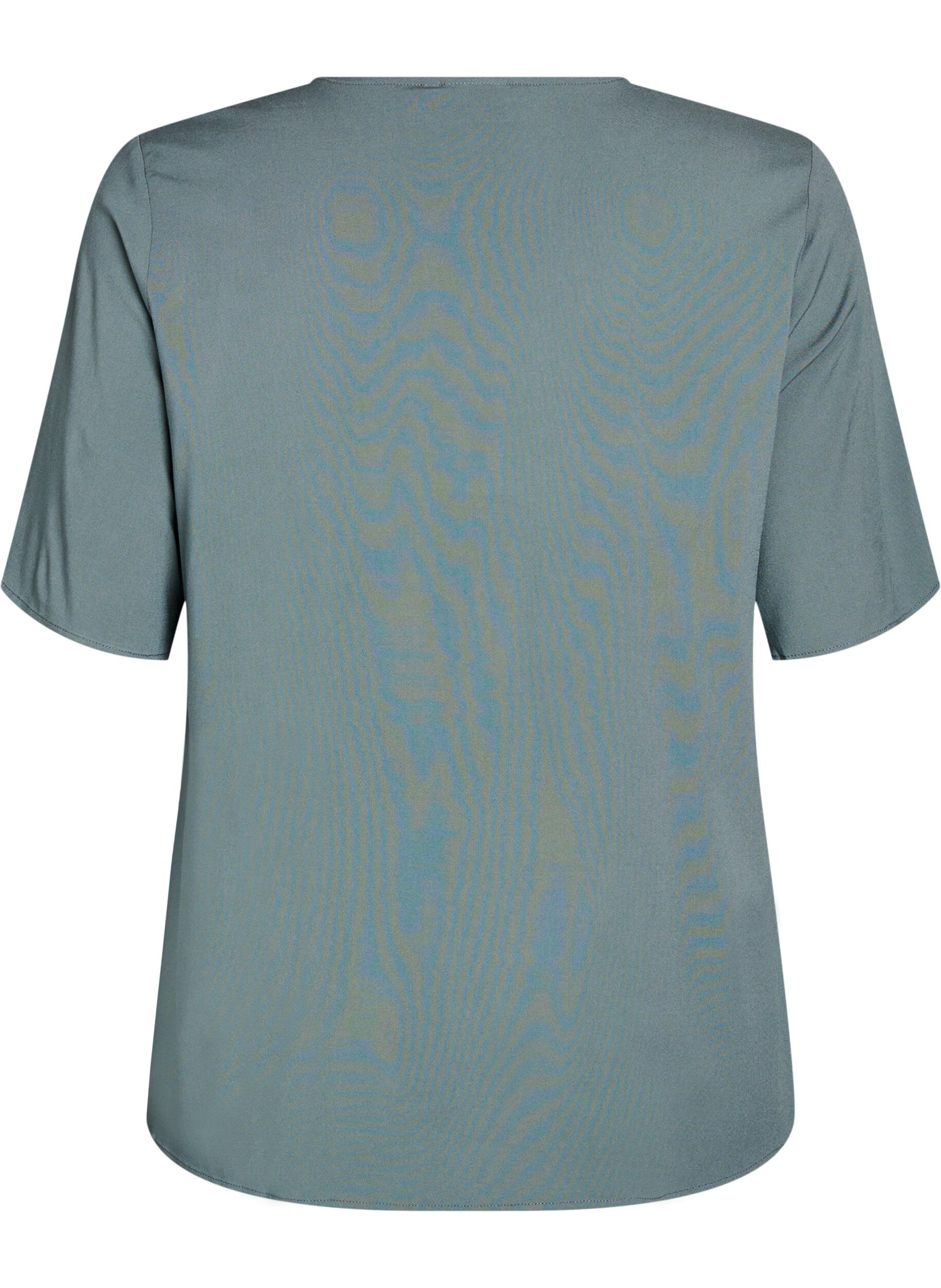 ZizziKort&aelig;rmet v&aelig;vet bluse med rund hals, Gr&oslash;n, Packshot image number 1