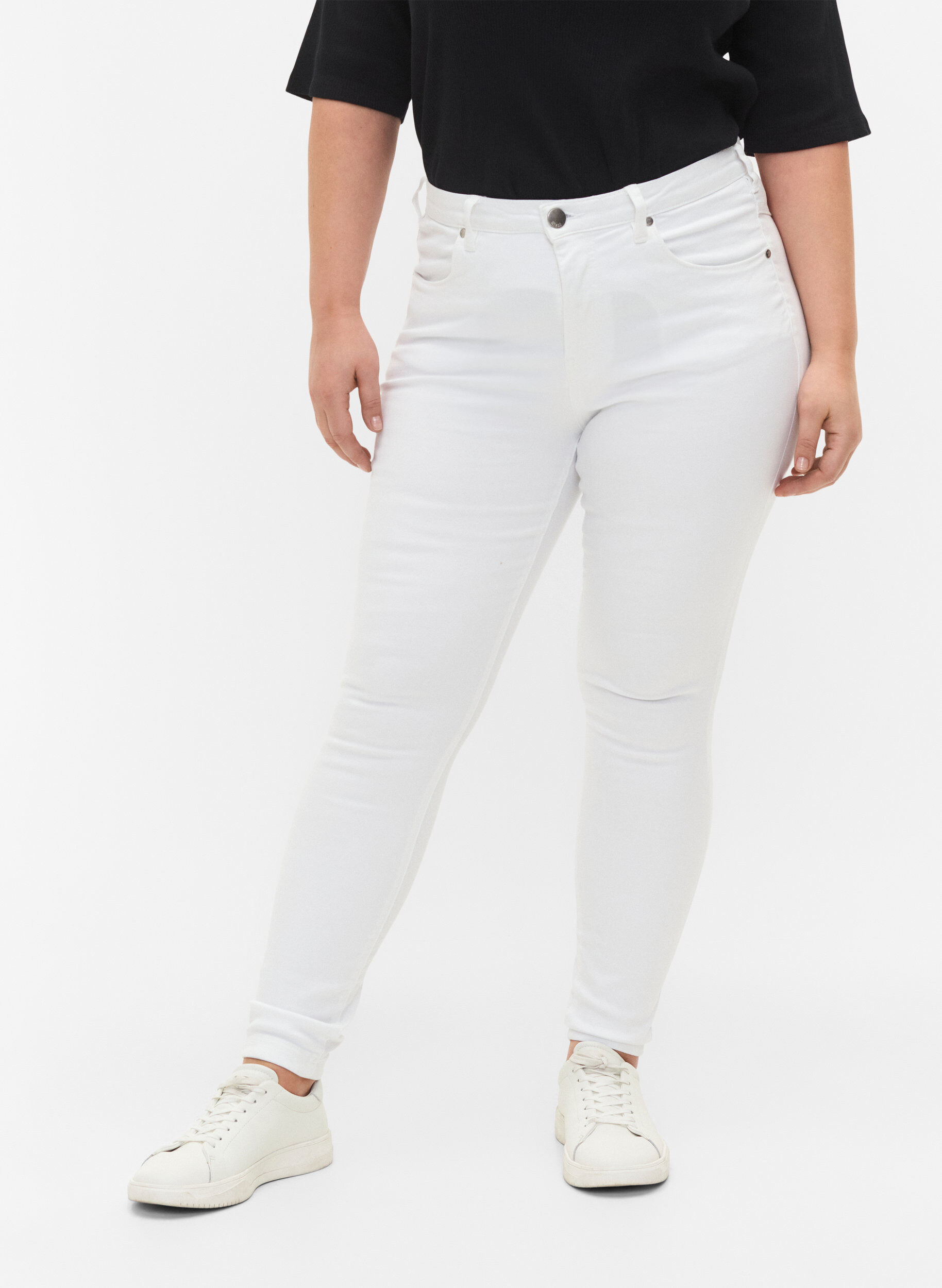 Zizzi Super slim Amy jeans med h&oslash;j talje, White, Model image number 3