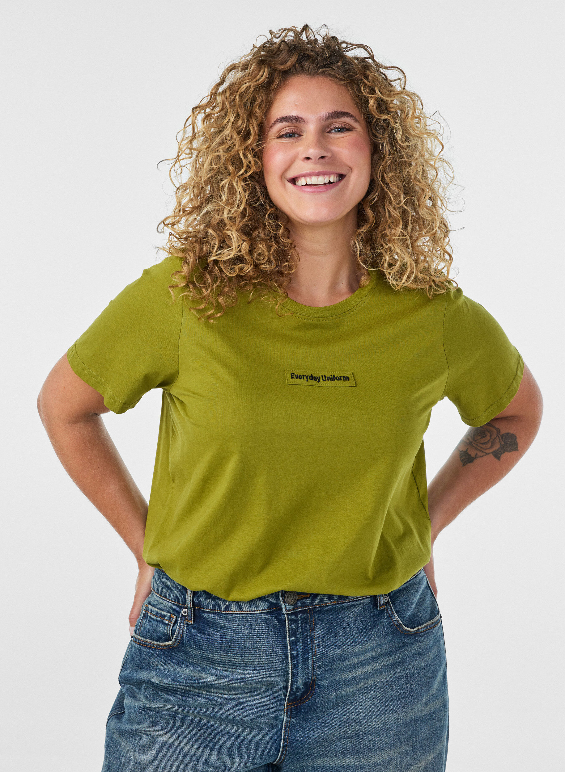 ZizziT-shirt i bomuld med tekstbadge, Gr&oslash;n, Model image number 0