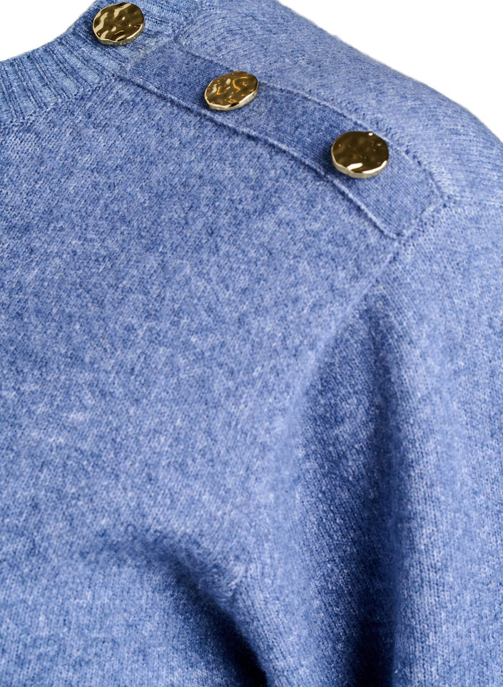 Strikbluse med knapdetalje, Bl&aring;, Packshot image number 3