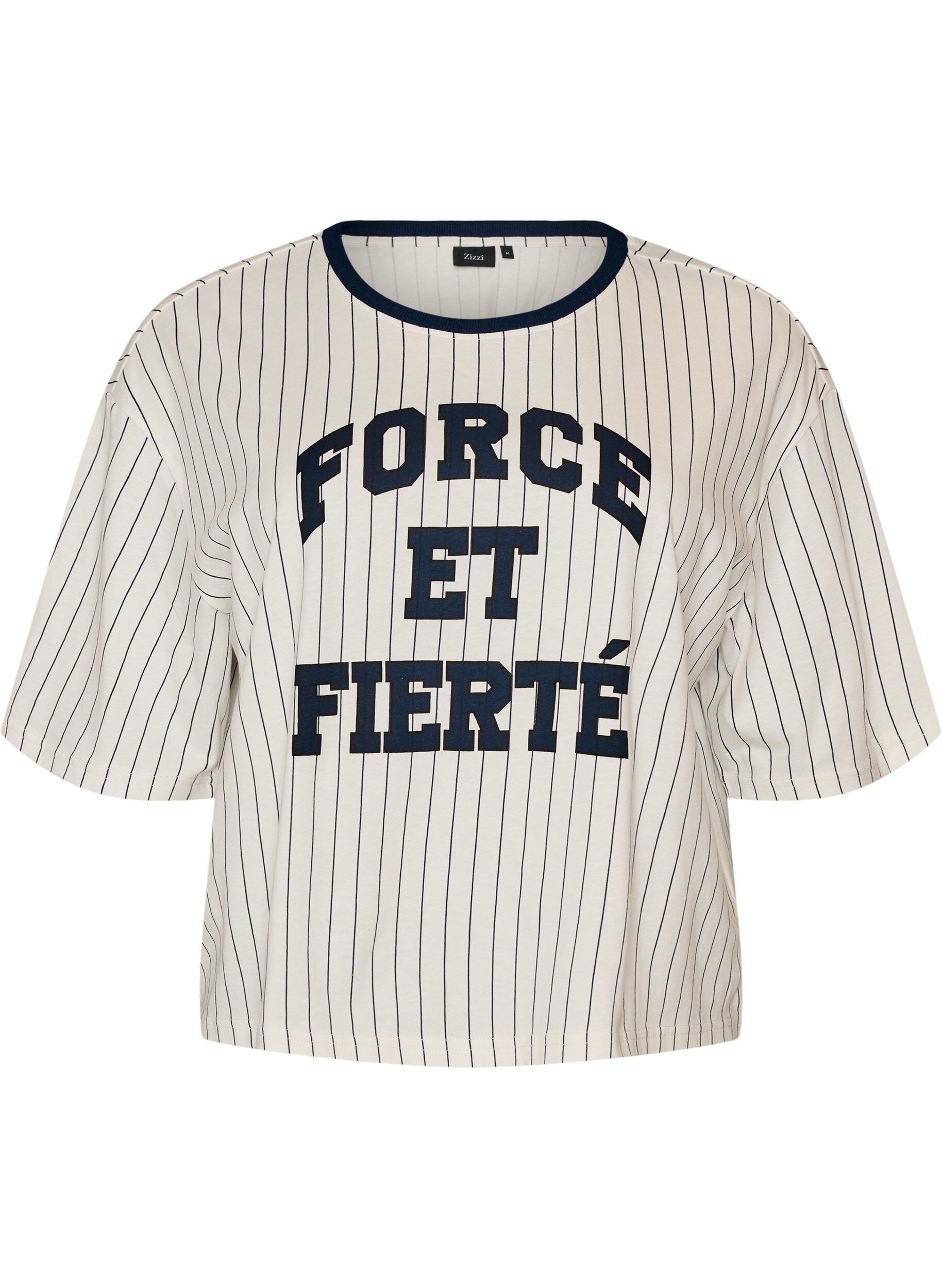 ZizziBoxy T-shirt med striber og statement-print, Hvid, Packshot image number 0