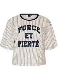Boxy T-shirt med striber og statement-print, Hvid